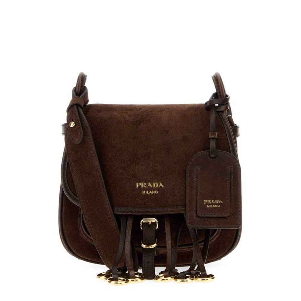 Prada Women Brown Suede Corsaire Crossbody Bag
